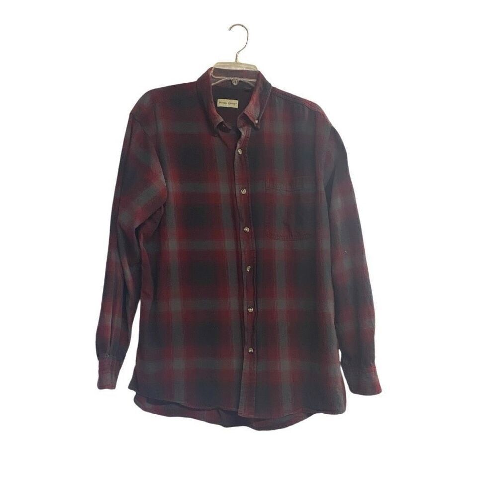 Hobbs Creek Men’s Maroon Gray Flannel Long Sleeve Shirt Size Large See Descripti
